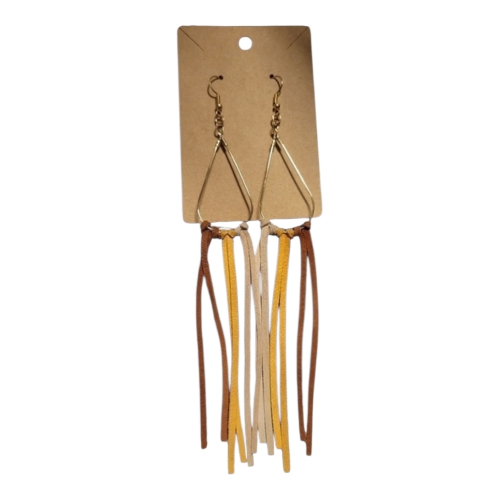 NWOT tri colored leather dangle earrings